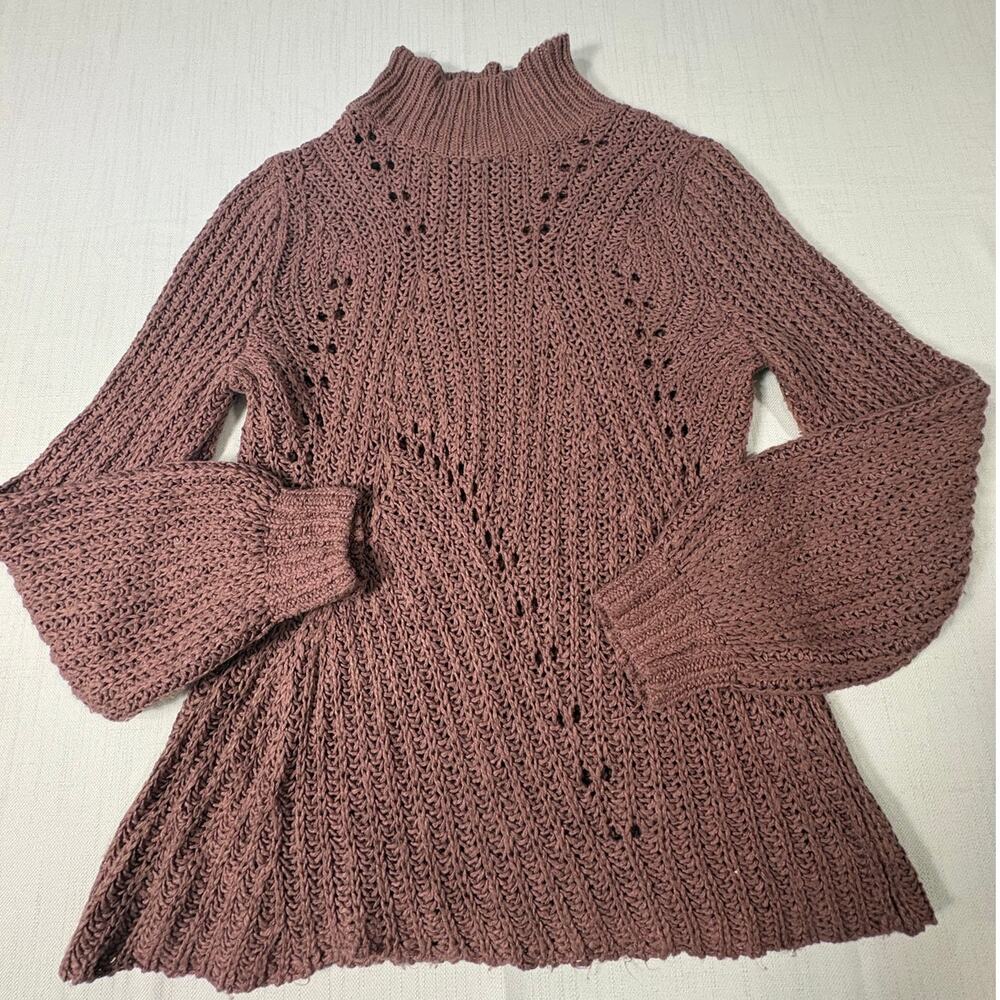 Lucky Brand Women’s Medium Pink/Mauve Knit Sweater Mock Neck Cotton blend cozy